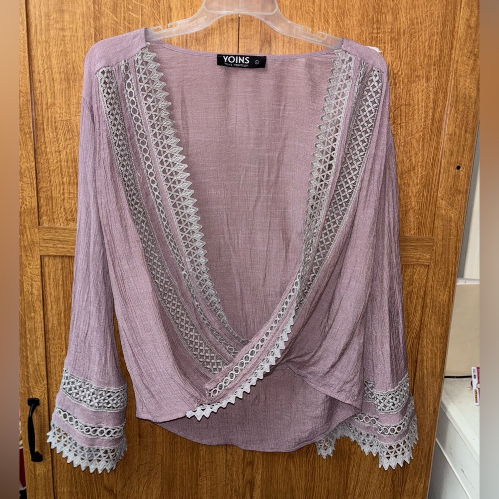 YOINS Women's Lavender Lace Trim Blouse